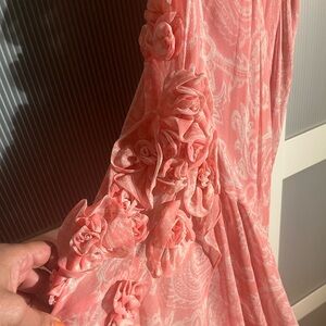 Pink & white organza paisley dress. Flower detail, bias cut. Fits Size 4-10
